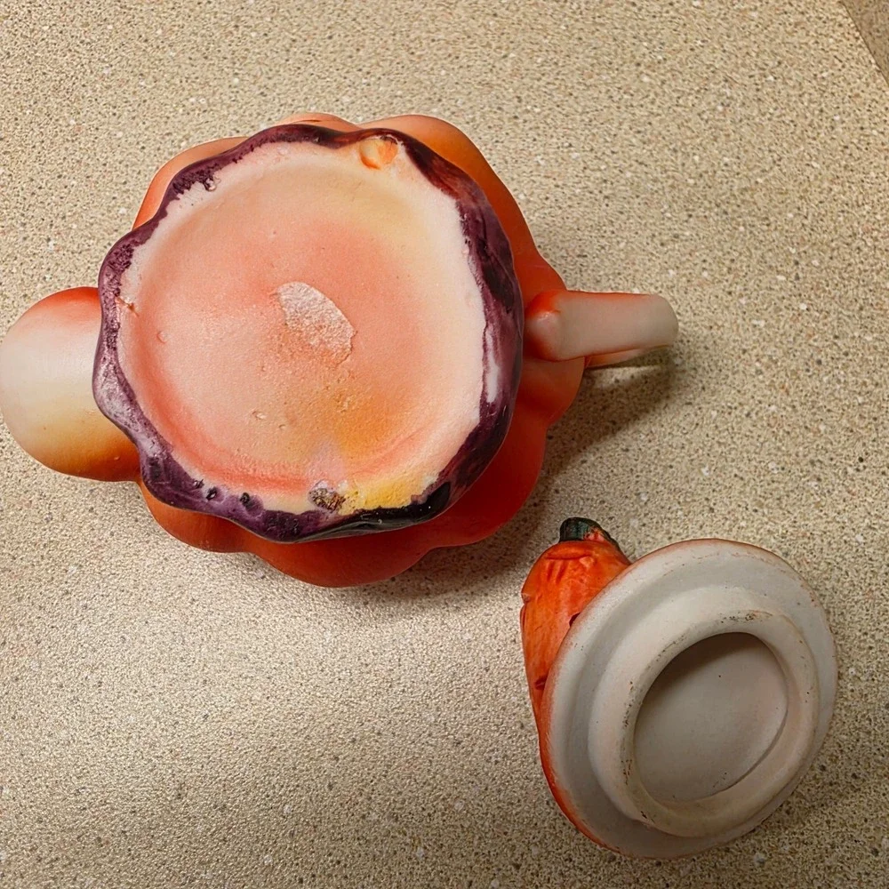 Small Orange Anthropomorphic Teapot Vegetable Face Kitsch Novelty Decor